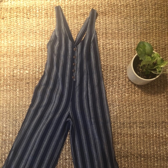 Pinstriped Jean Jumpsuit - Picture 1 of 4